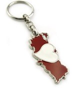 Resim Türkiye Harita Beyaz Kalpli Metal Anahtarlık 