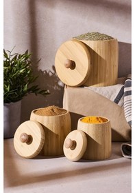 Resim Pisa 3'lü Bambu Çok Amaçlı Saklama Kabı Seti Kahverengı Kahverengi 