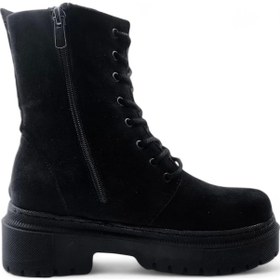 Resim Kayles Siyah Süet Rahat Kadın Bağcıklı Bot Siyah 