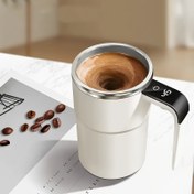 Resim 1 Adet Otomatik Karıştırma Kupası Sıcaklık Göstergeli - USB Şarj Edilebilir, Mühürlü Seyahat Bardağı Sütlü, Çikolata, Mocha, Kahve Karışımı İçin Uygun, Taşınabilir ve Temizlemesi Kolay 304 Paslanmaz Çelik Elektrikli Mikser - Ev ve Ofis Kullanımı için İdeal Hediye 