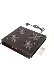 Resim Lande 4’lü Fan Modülü | Bilyalı Fan, Termostat Kontrollü | Rack Kabinet Uyumlu | Siyah (RAL 9005) 