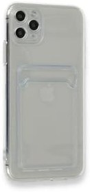 Resim iPhone 11 Pro Max Kılıf Kartlıklı Şeffaf Silikon Kapak + Ekran Koruma + Kablo Koruyucu Şeffaf 