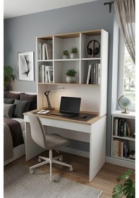 Resim Yeni Nesil Genç Odası Çalışma Masası Mdf Ergonomik Tasarım Kitaplıklı Ve Kapaklı Model Beyaz 