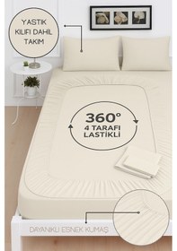 Resim Mirava Premium %100 Pamuk Penye Lastikli Çift Kişilik Çarşaf Takımı 2 Yastık Kılıfı Dahil Açık Gri 160x200cm Gri 