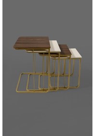 Resim Tekerleksiz - Vegas Zigon Sehpa 4 Lü - Gold - Ceviz - Ekru 