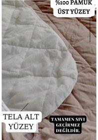 Resim Alez Takımı %100 Pamuklu Sessiz 3 Parça Kapitoneli Yastık Alezli Kahve Tek Kişilik 