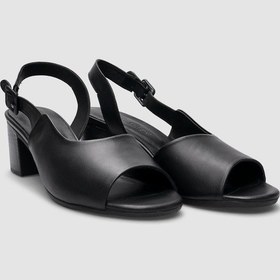 Resim %100 Hakiki Deri Siyah Toka Detaylı Kadın Topuklu Sandalet-siyah Siyah 