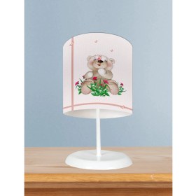 Resim Mekta Home Bebek ve Çocuk Odası Ayıcık ve Çiçek Desenli Abajur 