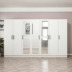 Resim Minar Kale 7 Kapak Aynalı 4 Çekmece Zincir Dolap - Beyaz 