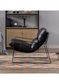 Resim Sller Portatif Metal İskeletli Berjer, Modern Metal İskeletli Portatif Tekli Koltuk Zarif Siyah 