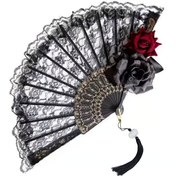 Resim ZOXFAN Vintage Lace Rose El Fanı - Siyah ve Altın Çiçek Desenli, Halloween Cosplay, Kostümler, Dekorasyonlar ve Hediyeler için İdeal, Eğlenceli İspanyol Katlanabilir Parti Aksesuarı 