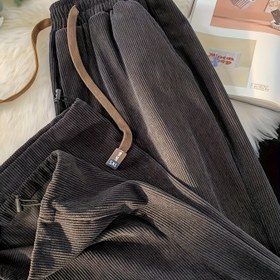 Resim Kadınlar ve Erkekler için Vintage Düz Renkli Bel Çekme Pantolon, Hafif Polyester Kumaş, Bol Kesim, Cep ile Bahar ve Yaz için 