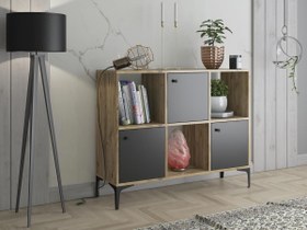 Resim Wood'n Love Orbit 3 Kapaklı Metal Ayaklı Çok Amaçlı Dolap Konsol - Atlantik Çam - Siyah \u002F Siyah 