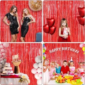 Resim Kırmızı Renk Ekstra Metalize Parlak Saçaklı Arka Fon Perde İthal A Kalite 1x2 Metre 