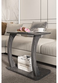 Resim Hulk Geniş Tekerlekli Yan Sehpa, Geniş Yüzey C Sehpa Siyah Mermer 