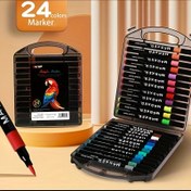 Resim 24 Renk Akrilik Boya Kalemi, İnce Uç ve Fırça Ucu Çift Başlı Kalem, Taş, Ahşap, Kaligrafi, Tuval, Seramik, Metal, Cam, Taş Boyama ve DIY El Sanatları için Uygun, Siyah Kutu 