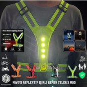 Resim Motiva Reflektif Işıklı Yelek Sarı Fosforlu Neon Bisiklet, Motosiklet,Scooter Gece İkaz Uyarı Yeleği 