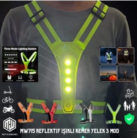 Resim Motiva Reflektif Işıklı Yelek Sarı Fosforlu Neon Bisiklet, Motosiklet,Scooter Gece İkaz Uyarı Yeleği 