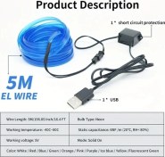 Resim Trendooze Turcoshop11 1 Adet 5m Usb Arac İçi El Led Neon Işık Şeridi Mavi Renk Konfor Aydınlatma 