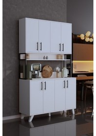 Resim Volk 8 Kapaklı Kahve Köşesi Çok Amaçlı Mutfak Dolabı Beyaz Beyaz 