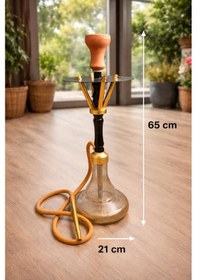 Resim Nargile Takımı 65 Cm Orta Boy Cam Şişe 21 Cm Ev & Kafe İçin Şık Nargile Seti 