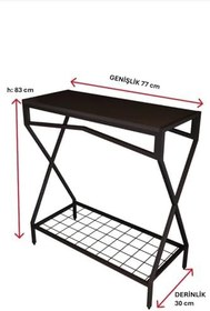Resim DEKORATİF METAL DRESUAR SİYAH AHŞAP RAFLI STAND ÇOK AMAÇLI SALON VE HOL RAFI 