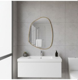 Resim 30x41 Cm Modern Asimetrik Banyo Aynası Altın Çerçeveli Organik Şekilli Duvar Aynası Altın 