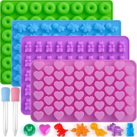 Resim 4 adet Kalıp + 2 adet Damlatıcı Silikon Pişirme Kalıp Seti, Çikolata, Jöleler, Tatlılar için Uygun, DIY Donut, Ayı, Dinozor ve Kalp Kalıp Seti Pişirme Araçları 