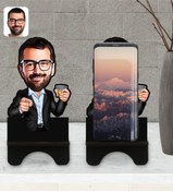 Resim Bk Gift Kişiye Özel Erkek Karikatürlü Ahşap Biblo Telefon Standı-50 