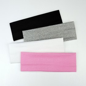 Resim 4 adet Kadınlar için Esnek Geniş Saç Bandı - Düz Renkli Türban Stili, Elastik Yoga ve Antrenman Ter Bandları Siyah, Gri, Beyaz, Pembe - Aktif Yaşam Tarzları için Rahat ve Destekleyici, Yoga Saç Bantları | Günlük Başlık | Esnek Kumaş 