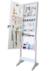 Resim First Mobilya Yıldız Kilitli Demonte Ayaklı Aynalı Takı Dolabı Hediyelik Çok Amaçlı Takı Dolabı Beyaz 