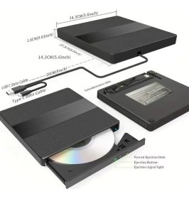 Resim Harici USB 3.0 ve Type-C Dvd-Rom Dvd-Rw Optik Sürücü, USB ve Type C Kablolu, Pc, Tablet, DVD Player, Çizgili Metal Tasarım Ultra Slim CD Rom Okuyucu X350 