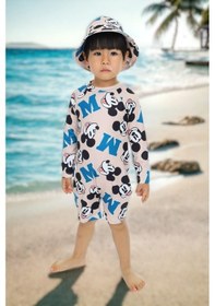 Resim Lolliboomkids Unisex Bebek - Çocuk Mayo Tam Vücut Güneş Koruma Hassas Ten Taş M Mickey Desen Mayo Şapka Hediyeli Beyaz - Lacivert 