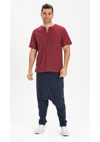 Resim Kısa Kol Şile Bezi Bisiklet Yaka Erkek Tshirt Koyu Bordo 3068 