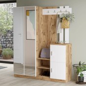 Resim L'occi Concept Wood Aynalı Askılı Kapaklı Vestiyer Portmanto Ayakkabılık Çam-Beyaz 