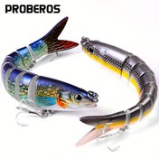 Resim 1 Adet PRO BEROS 8 Parçalı Eklemli Sert Swimbait Yem - Metalik Kancalar, Gerçekçi Yüzme Hareketi ile Levrek, Alabalık ve Turna Balığı için Trolling Jerkbait - Tatlısu & Tuzlu Su (1 Adet) 