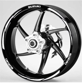 Resim Beyaz Suzuki Yazılı 3 Parçalı Reflektif Gümüş Beyaz Jant Şeridi 