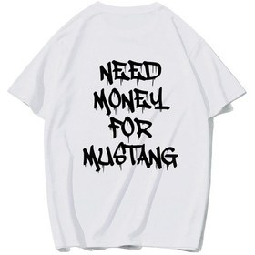 Resim Brz Collectıon Brz Collection Unisex Oversize Mustang Need Money For Mustang T-shirt Beyaz 
