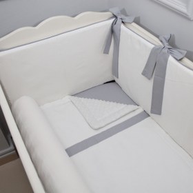 Resim Ekru - Gri Bebek Uyku Seti - Sosis Bumper / 70x140 