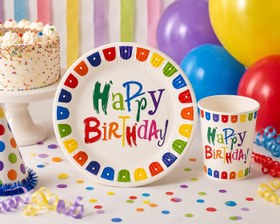 Resim Renkli Happy Birthday Tabak Bardak Set 8 Tabak 8 Bardak 