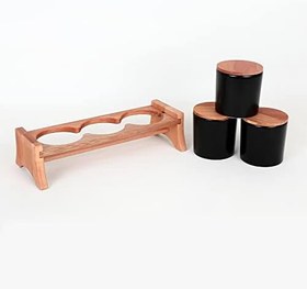 Resim Keramika Mat Siyah Ege Ahşap Standlı Saklama Kabı 10 cm 3 Parça 
