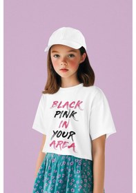 Resim Sevbano Unisex Black Pink In Your Area Yazılı Müzik Grubu Çocuk Tişört 1 beyaz 