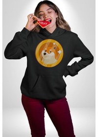 Resim Doge Coin Kadın Erkek Siyah Kapüşonlu Sweatshirt Hoodie Siyah 
