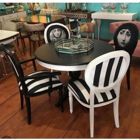 Resim Masifart 100 cm Yuvarlak Baba Ayak Masa + 4 Sandalye Takımı Göbekli 