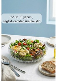 Resim Selen Concept El Yapımı Orta Boy Cam Salata Kasesi 2'li Şeffaf 