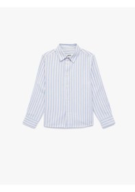 Resim Koton Pamuklu Uzun Kollu Gömlek Yaka Çizgili Gömlek Mavi Çizgili 6skb60149tw Mavi 