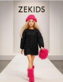 Resim Barbie Bebek İçin El Örgüsü Kazak Çanta Şapka Ayakkabı Dörtlü Set Barbie Bebek Dahil Değildir -15936 