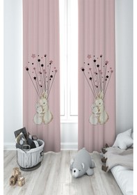 Resim Mekta Home Bebek Ve Çocuk Odası Sevimli Tavşan Desenli 2 Kanat Fon Perde 