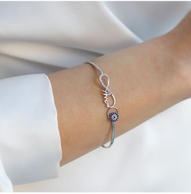 Resim Sonsuzluk Nazar Boncuklu Annem Yazılı Gümüş Kelepçe Gümüş 