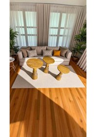 Resim Simillo 3 Lü Masif Ahşap Mantar Sehpa Koyu Ceviz Renkli Doğal Zigon Yan Sehpa Seti - Wooden Mushroom Coffee Table Koyu Ceviz 
